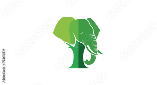Green elephant and tree hybrid design on white