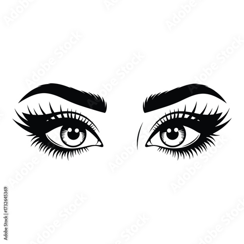 Close-up artistic rendering of a pair of expressive human eyes with dramatic eyelashes and defined eyebrows symbolizing beauty and gaze silhouette