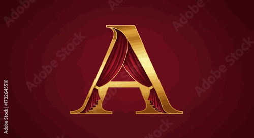 Fancy gold 'A' with red drapes