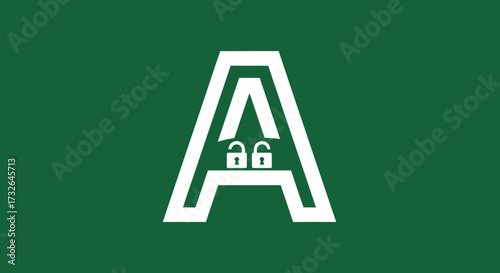 Green background with white letter 'A' and open padlock icons