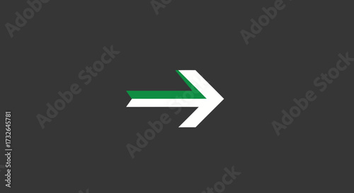 White arrow with green stripe on dark grey