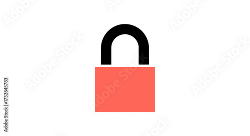 Simple coral padlock with a black shackle on a white background