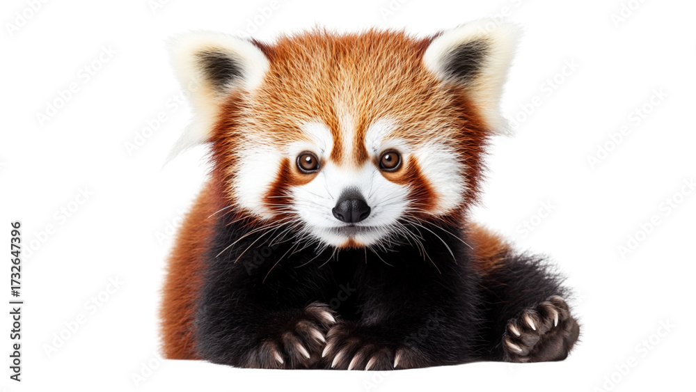 Obraz premium Cute red panda with fluffy tail and distinctive facial markings is isolated on transparent background. Its curious expression and soft fur make it adorable subject for wildlife enthusiasts