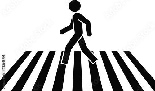 Pedestrian crosswalk icon, walking figure silhouette, traffic safety illustration, urban design, road crossing symbol, city transportation, public signage, mobility awareness, street