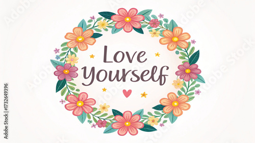 Love Yourself Floral Wreath quote text