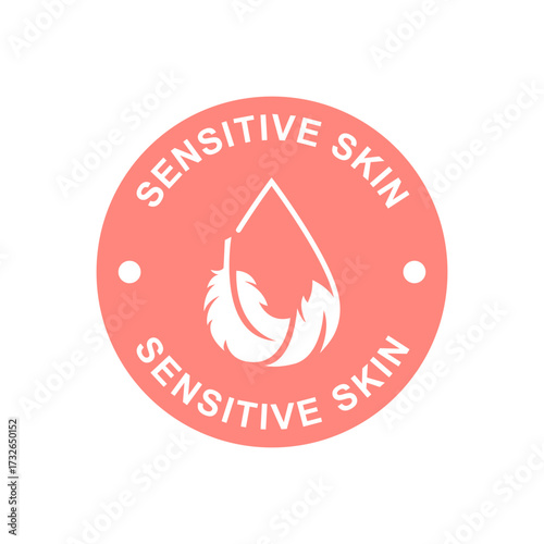 Sensitive skin label vector design for packaging. Sensitive skin icon. Illustration, logo, symbol, sign, stamp, tag, emblem, mark or seal for package. Chemical allergens free product sticker.