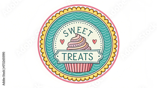 Sweet Treats cupcake logo with hearts dessert confection