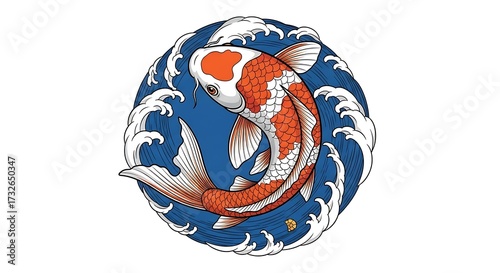 “Koi Fish Japanese Vector Illustration on White Background”