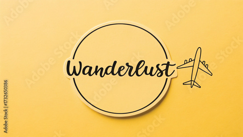 Wanderlust Text with Airplane Graphic on Yellow Background