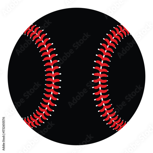 Striking black baseball with vibrant red stitching perfect for sports graphics and designs silhouette