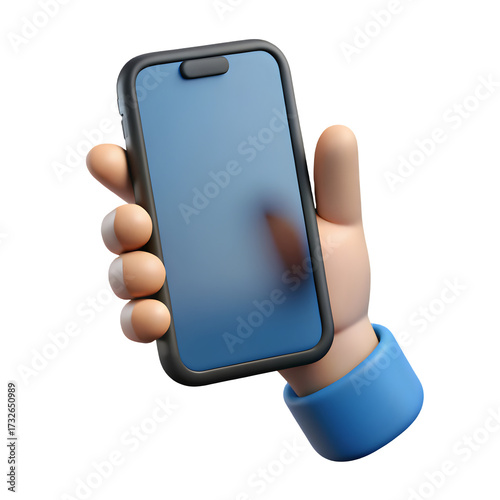 Cartoon hand holding a modern smartphone with a blank screen