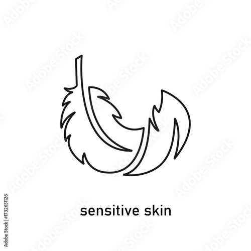 Minimal outline of a feather as a concept of softness, tenderness, and protection for sensitive skin. Ideal for skincare and organic cosmetic branding.