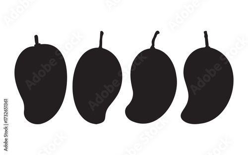 Four mango silhouettes lined up in a row simple design on white background
