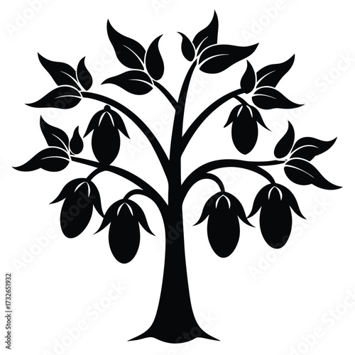 eggplant tree with purple and green mixed fruits
