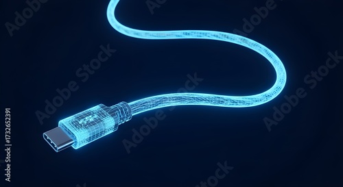 USB-C charging cable Blue Wireframe USB Type C Cable Curving On Dark Background usb c usb type c
