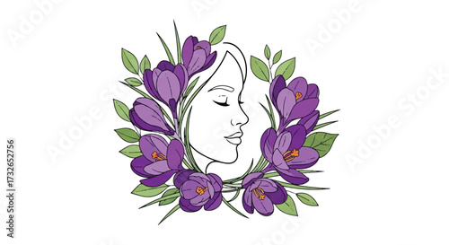 Floral Beauty A Woman's Portrait Surrounded by Crocuses
