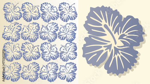Charming hibiscus flower pattern, perfect for textile design, invitations, or a touch of tropical elegance, adding a vibrant, summery feel to any project