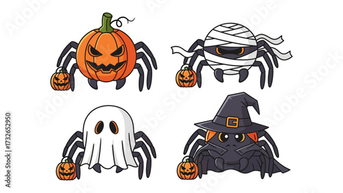 Halloween Creature Collection: A playful array of charming Halloween-themed creatures, each reimagined as an adorable spider, showcasing unique personalities and festive flair.