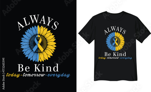 Always Be Kind Sunflower with Blue and Yellow Support Ribbon Vector