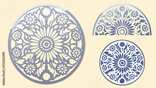 Delicate floral mandala patterns and ornamental circular designs evoking elegance and traditional artistry for decorative projects