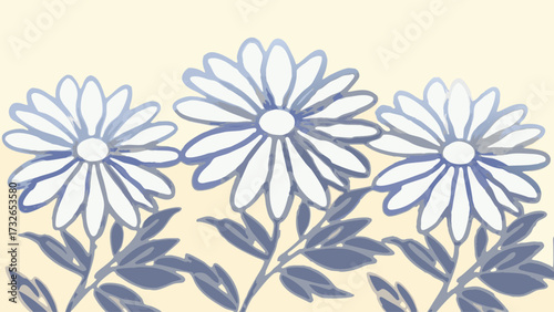 Delicate blue and white daisies bloom vibrantly, bringing fresh springtime elegance to any design project seeking natural beauty and serene charm.