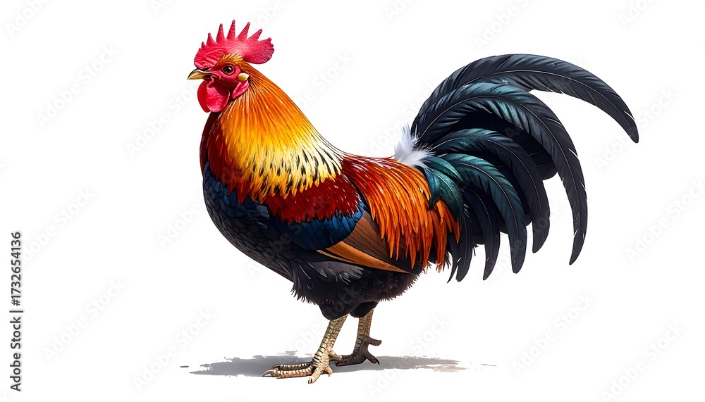 Fototapeta premium Colorful rooster profile against white