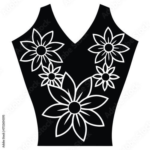 graphic floral pattern top in flat vector style
