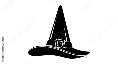 Mysterious black witch hat with buckle, perfect for Halloween and fantasy designs