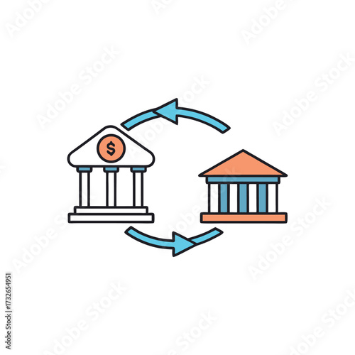 A bank transfer icon with arrows between two accounts vector illustration
