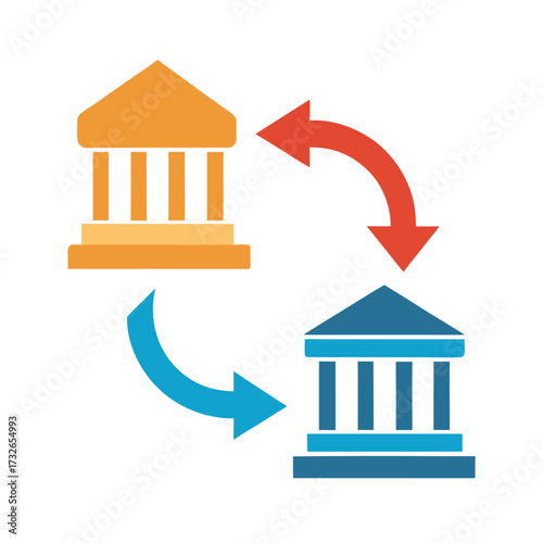 A simple bank transfer icon with arrows between two accounts vector illustration