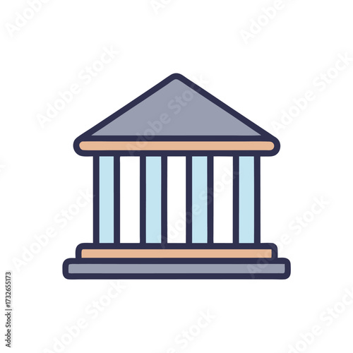 A detailed banking building vector icon with columns in a minimal style vector illustration