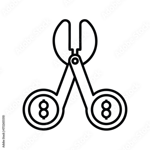A budget cutting icon with scissors and a dollar in a flat design vector illustration