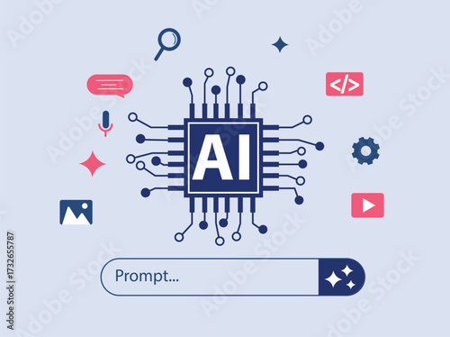 AI created generate art, text, video, and audio with prompt.