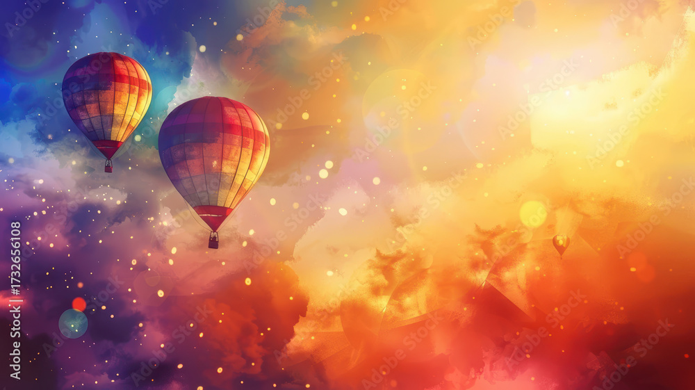 Fototapeta premium Hot Air Balloons and Watercolor Art