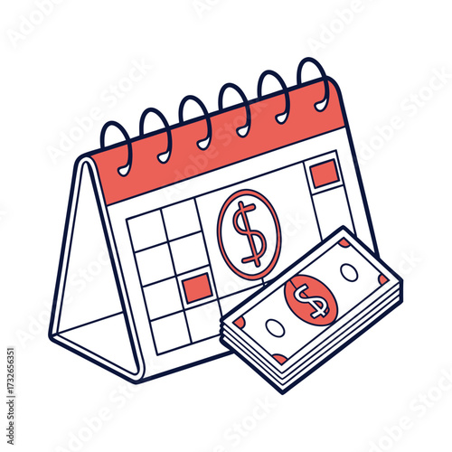 A calendar with a dollar sign for a payday icon on a white background vector illustration
