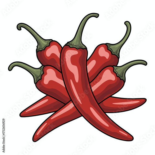 A fresh, isolated red hot chili pepper vegetable ingredient for spicy food