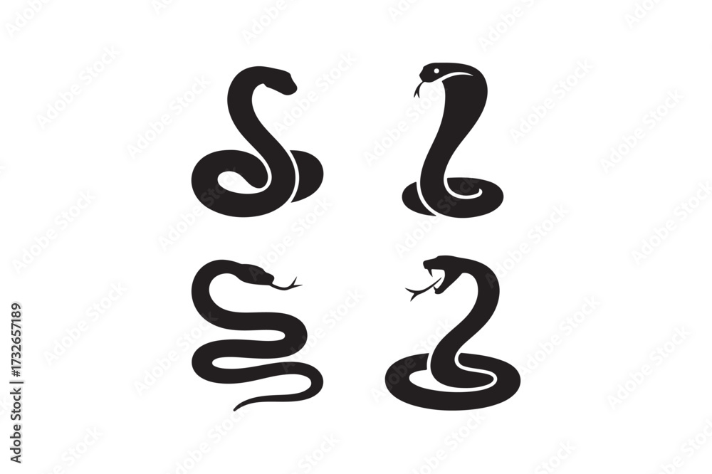 Fototapeta premium Four stylized cobra snake silhouettes in different poses