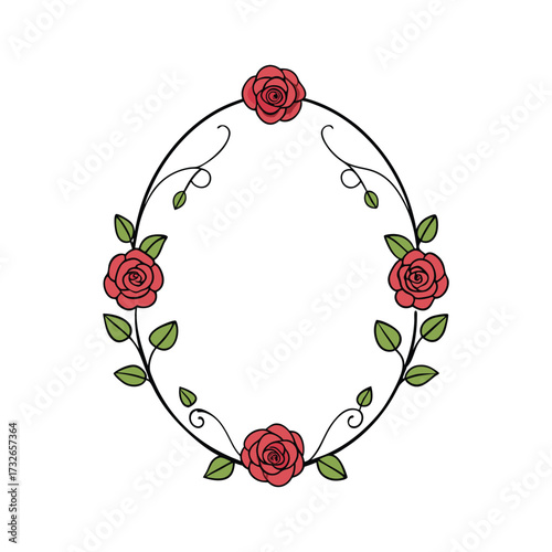 A simple illustration of an elegant oval border made of roses and soft vines vector illustration
