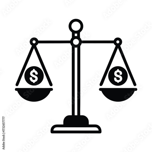 An income vs expenses scale balance icon in a flat line style vector illustration