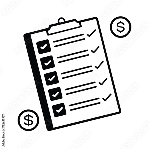 A detailed investment plan checklist with tick marks icon vector illustration