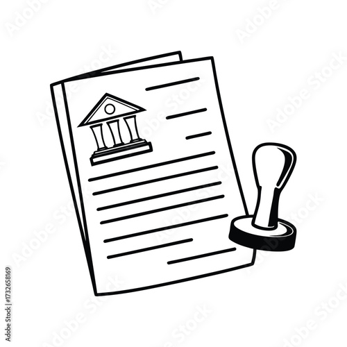 A line icon of a business loan document with a bank stamp vector illustration