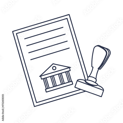 A simple illustration of a line icon of a business loan document with a bank stamp vector illustration