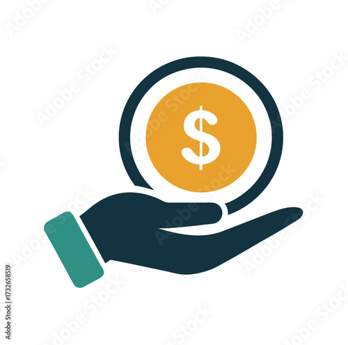 A microfinance support icon with a hand and coin vector illustration