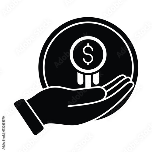 A detailed microfinance support icon with a hand and coin vector illustration