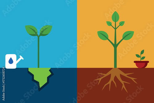 Before and After Soil Restoration with Compost Watering Vector