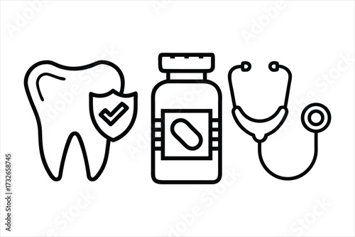 Vector illustration of healthy Tooth Medicine Bottle Icon Set

