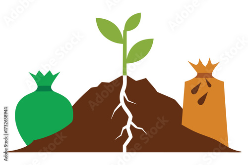 Soil Contrast Split Image with Erosion and Healthy Roots Vector