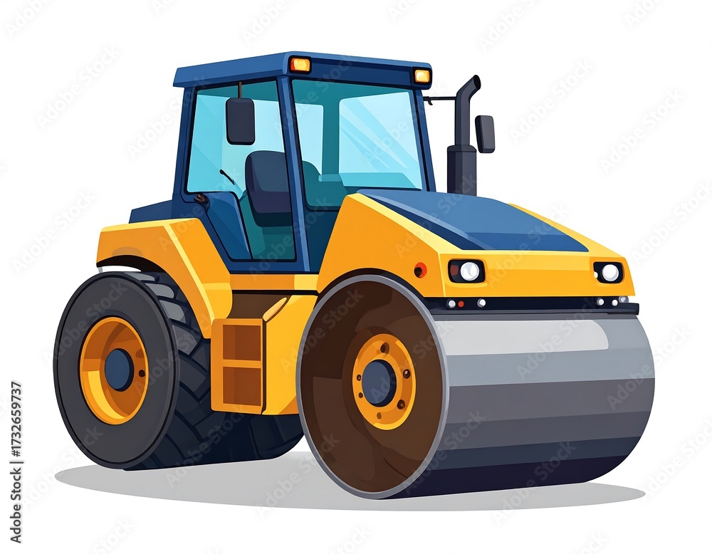 Naklejka premium Cartoon illustration of a yellow and blue road roller