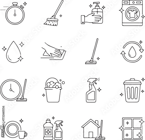 Cleaning and hygiene icon set. Cleaning service. Vacuum cleaner. 
