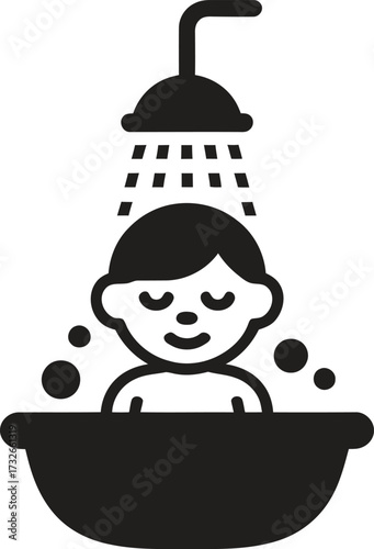 Simple icon of a person enjoying a shower in a bathtub